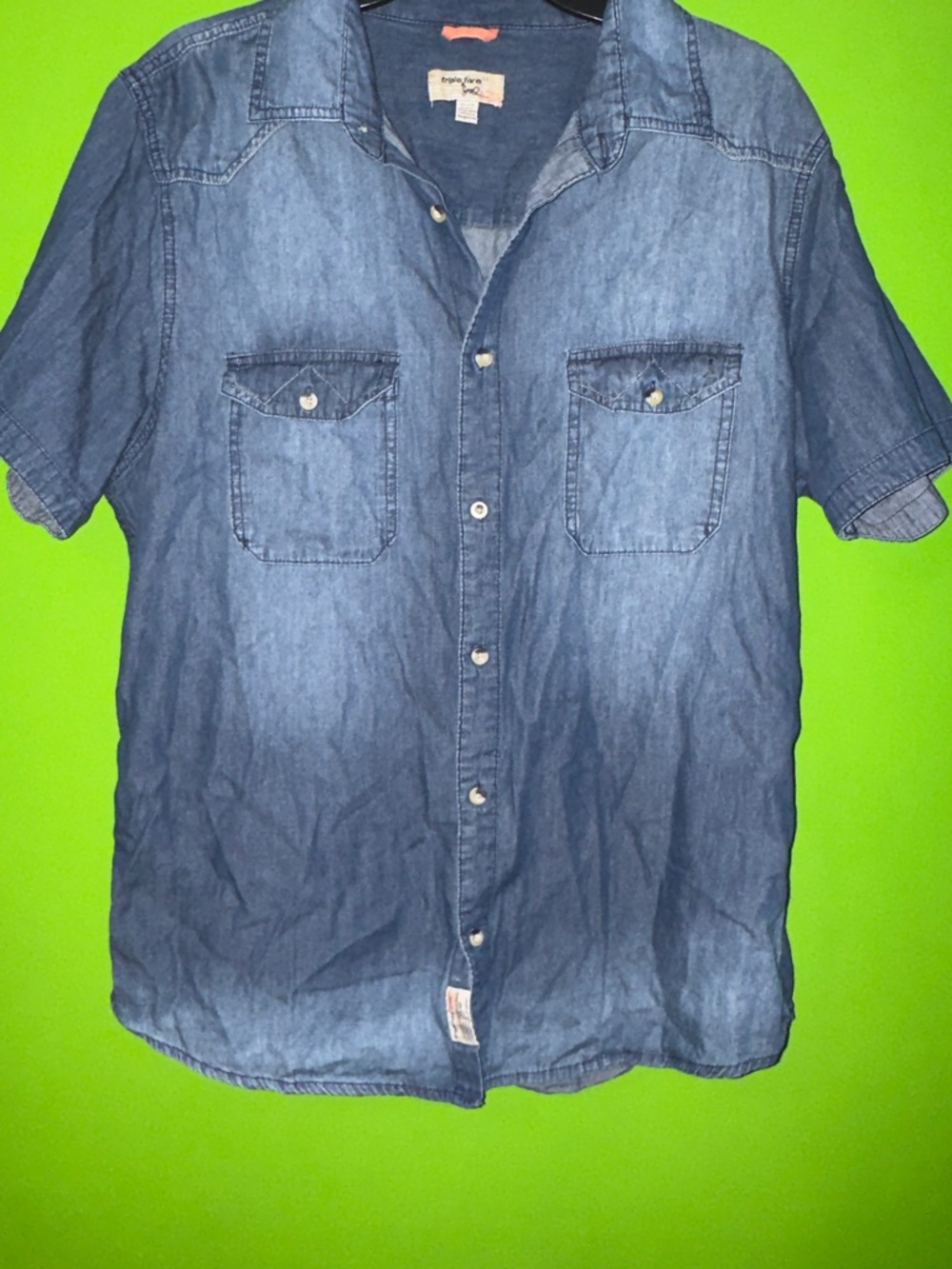 Triple Five Soul Men's Short-Sleeve Denim Button-Down Shirt - Blue